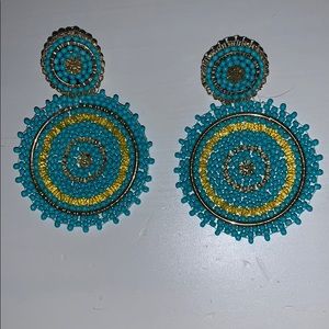 EXPRESS Blue and Yellow Statement Earrings
